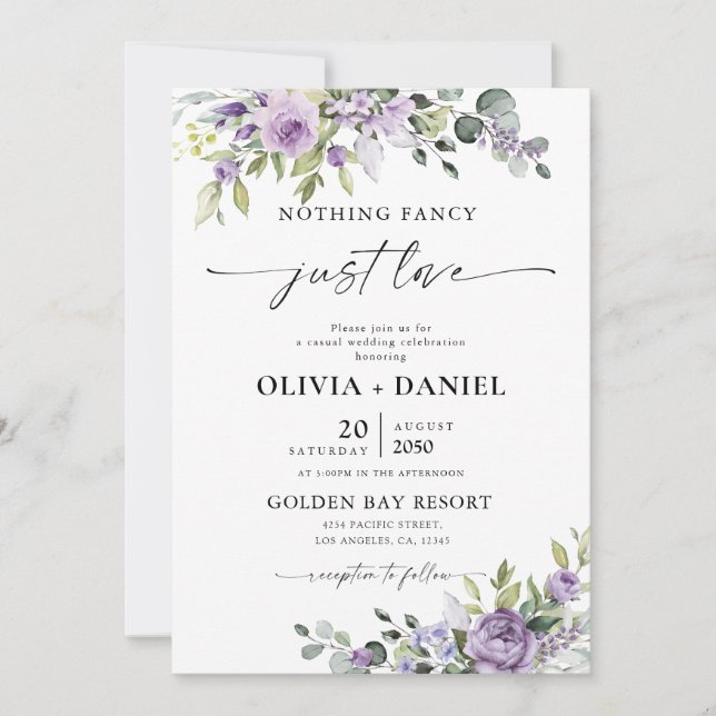 Convites Romantic Violet Flowers Wedding Invitation (Frente)