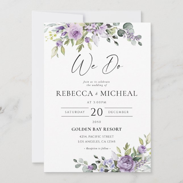 Convites Romantic Violet Flowers Wedding Invitation (Frente)