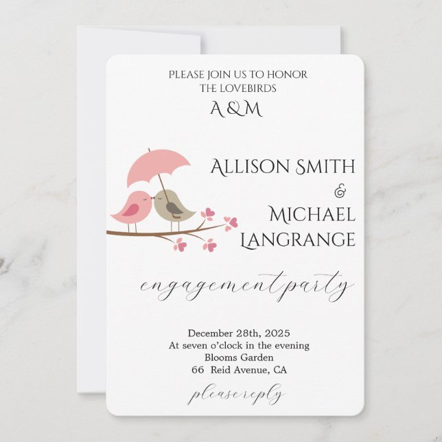 Convites Romantic Watercolor Blush Engagement Party (Frente)