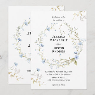 Convites Romantic Watercolor Dusty Blue Wildflower Wedding