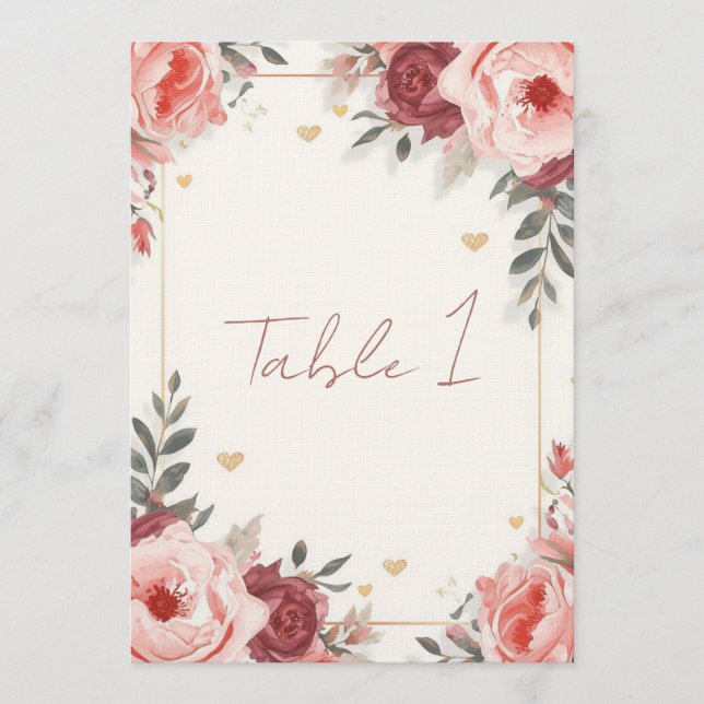 Convites Romantic Watercolor Floral Place Cards | Valentine (Frente)