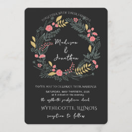 Convites Romantic Watercolor Flower Wreath Wedding