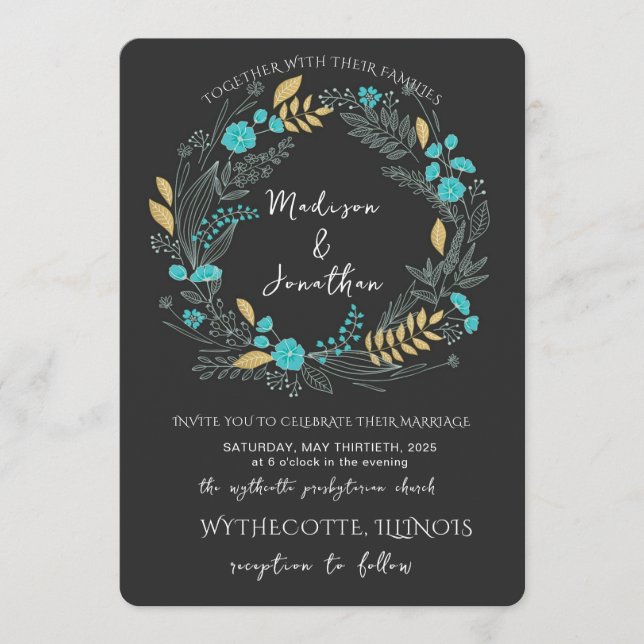 Convites Romantic Watercolor Flower Wreath Wedding (Frente)