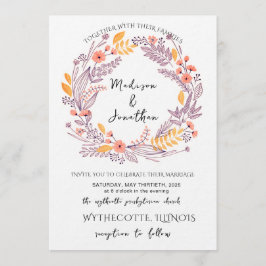 Convites Romantic Watercolor Flower Wreath Wedding