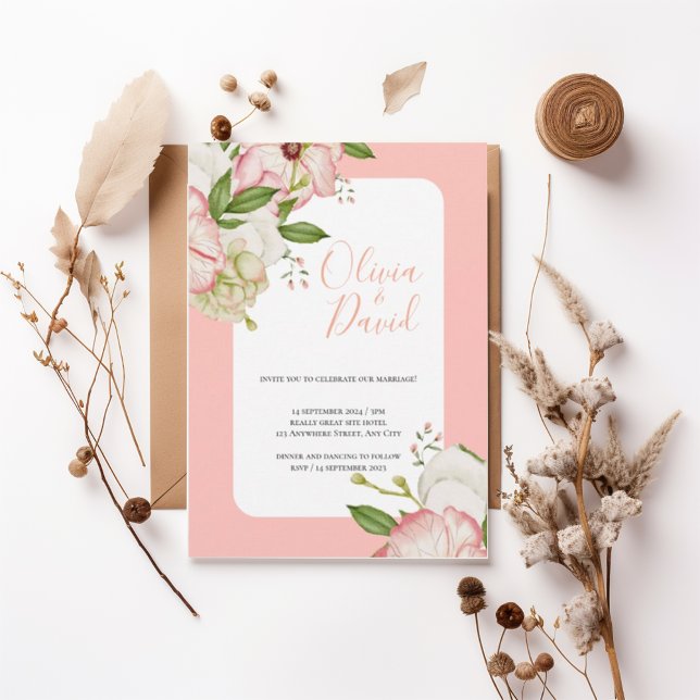 Convites Romantic Watercolor Flowers Elegant Script Invite (Criador carregado)