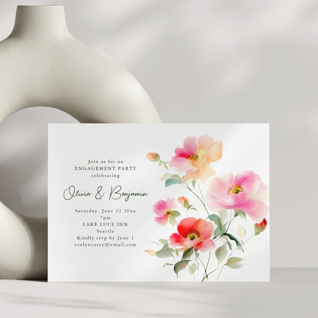 Convites Romantic Watercolor Garden Engagement Party (Criador carregado)
