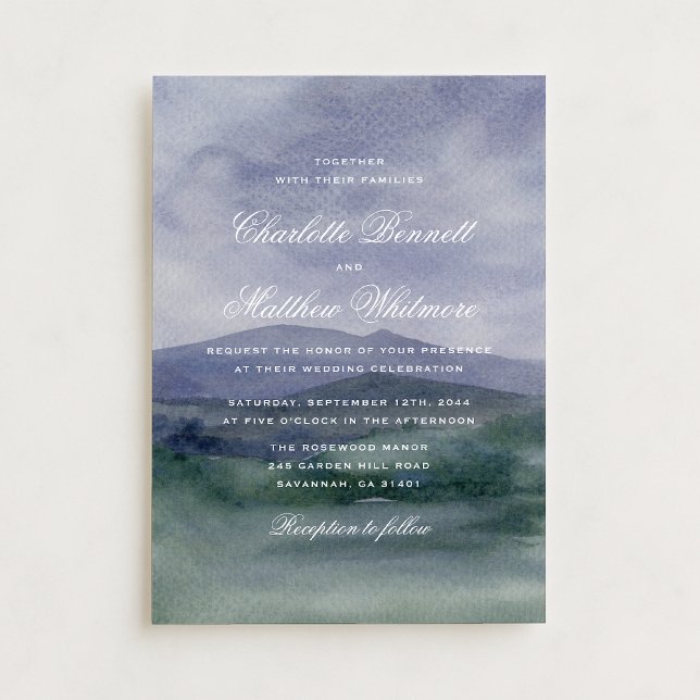 Convites Romantic Watercolor Mountain Wedding Invitation (Criador carregado)