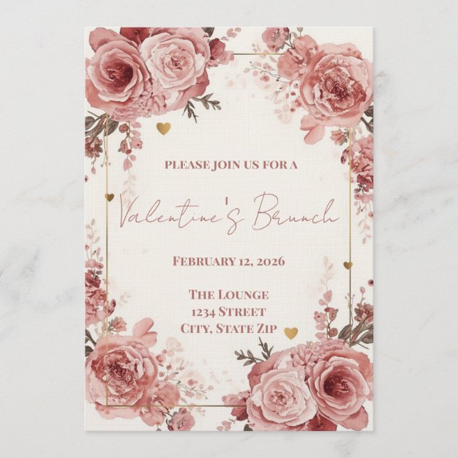 Convites Romantic Watercolor Valentine’s Brunch Invitation (Frente)