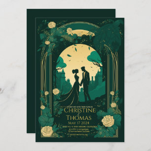 Convites Romantic wedding invitation Emerald Green and Gold