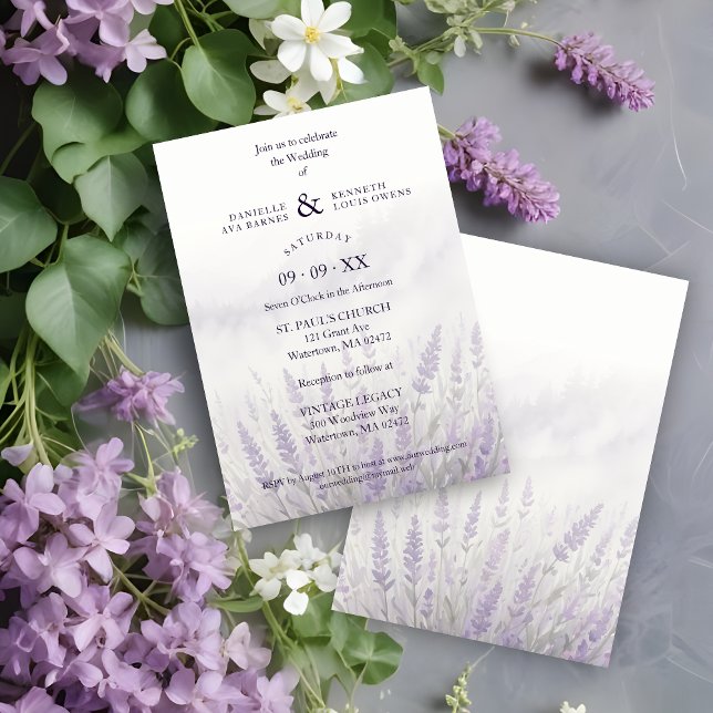 Convites Romantic Wedding Spring Lavender Field Landscape (Romantic Wedding Spring Lavender Field Landscape Invitation Card.)
