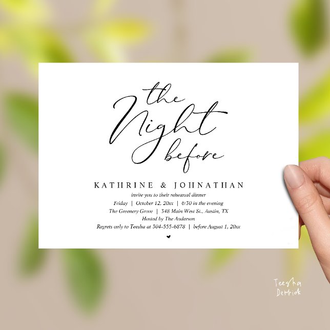 Convites Romantic Wedding The Night Before Rehearsal Dinner (The Night Before Romantic Wedding Rehearsal Dinner Invitation Card in Black and White)