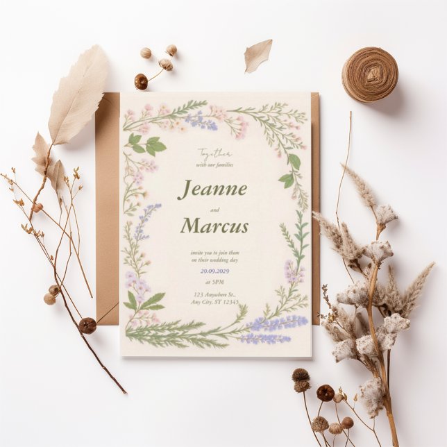 Convites Romantic Wildflower Wreath Wedding Invitation (Criador carregado)