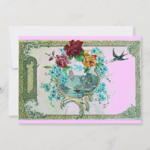 Convites ROMÂNTICA 3 Festa de Casamento Floral Azul Rosa