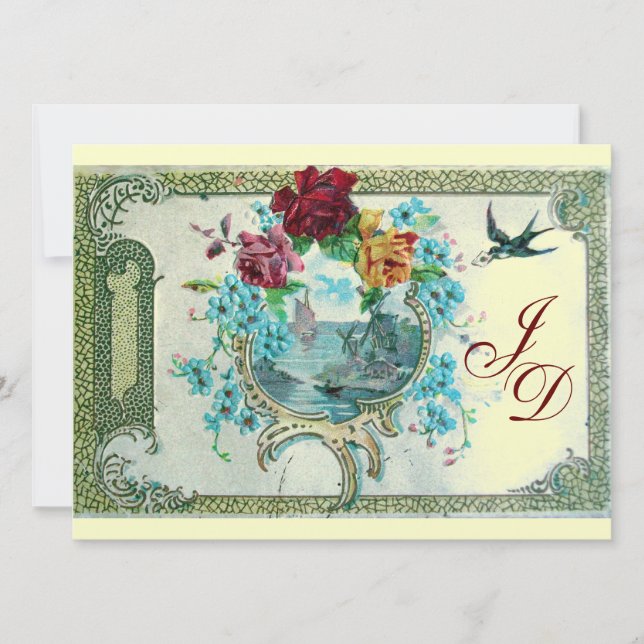 Convites ROMANTİCA 3 MONOGRAM papel metálico dourado (Frente)