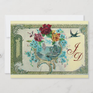 Convites ROMANTİCA 3 MONOGRAMA papel metálico ouro 2