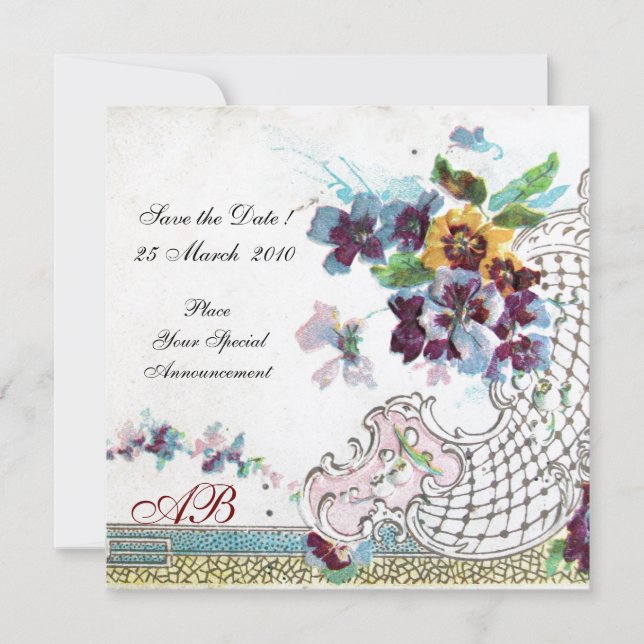 Convites ROMÂNTICA Amores-perfeitos de casamento Floral Azu (Frente)
