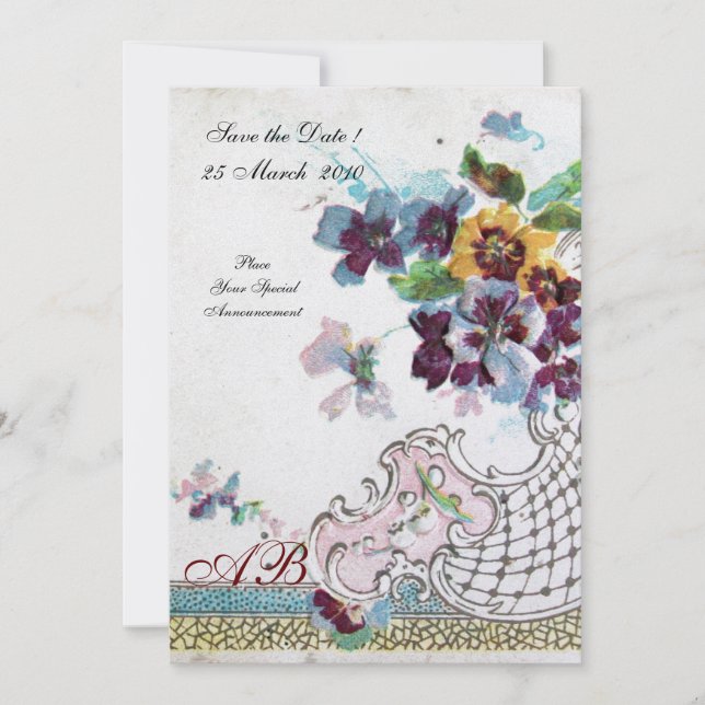Convites ROMÂNTICA Amores-perfeitos de casamento Floral Azu (Frente)