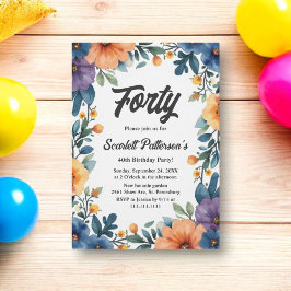 Convites Romântica Aquarela Floral aniversário de 40 anos