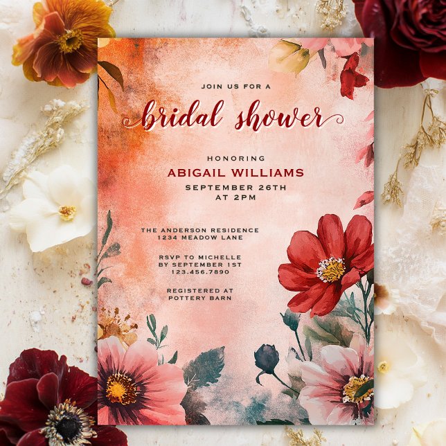 Convites Romântica Aquarela Sunset Floral Chá de panela (Romantic Watercolor Sunset Floral Bridal Shower Invitation)