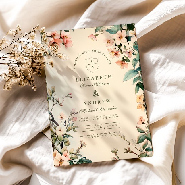 Convites Romântica Arte Floral Nouveau Casamento (Criador carregado)