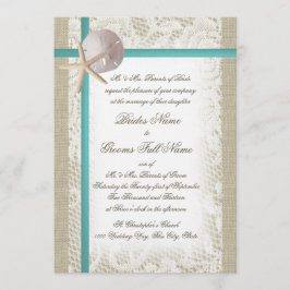 Convites Romântica Beach Burlap e Lace Aqua