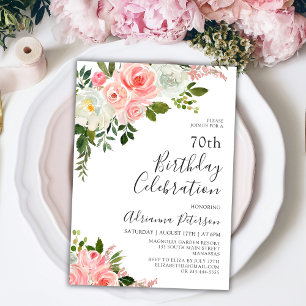 Convites Romântica Blush Rosa Floral 70 de Aniversário