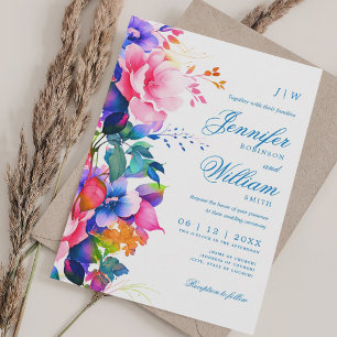 Convites Romântica Casamento Floral Elegante Rainbow Ombre