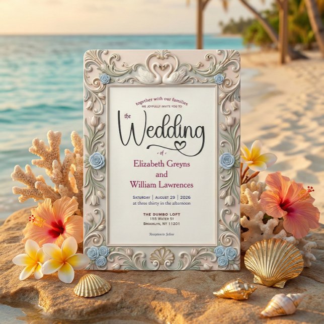 Convites Romântica Coquete Conto de Fadas Barroco Pássaros  (Criador carregado)