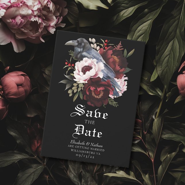 Convites Romântica Cores Góticos em Água Raven Salvar Data (Criador carregado)