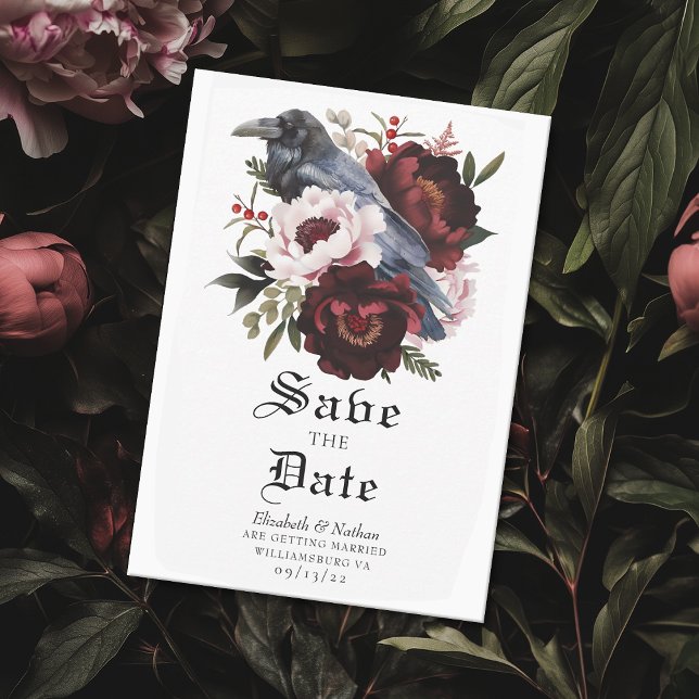 Convites Romântica Cores Góticos em Água Raven Salvar Data (Criador carregado)
