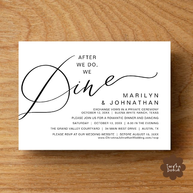 Convites Romântica Depois De Fazermos, Jantamos, Janta De C (After We Do We Dine Romantic Wedding Dinner Party Invitation Card Modern Boho PDF Classy Black White)