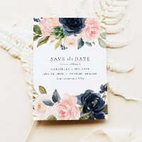 Romântica e doce Marinho Blush Floral Salvar a Dat