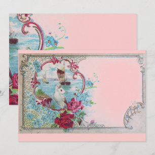 Convites ROMÂNTICA Festa de Casamento Floral Azul Rosa Eleg