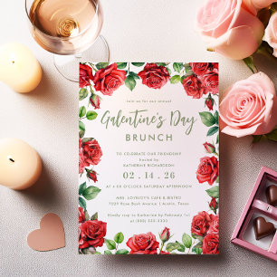 Convites Romântica Floral Galentine's Day Brunch Rosa verme