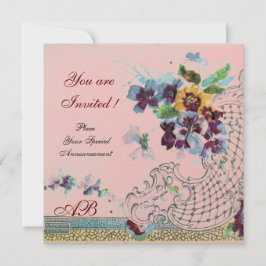 Convites ROMÂNTICA Flores Pansies Roxo Azul Rosa Casamento