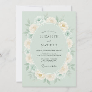 Convites Romântica Grinalda Floral Verde Sálvia Casamento