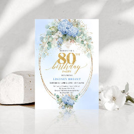 Convites Romântica Hortênsia Azul Dourada Floral 80º Aniver
