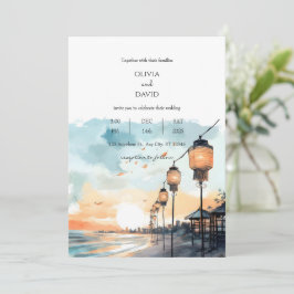 Convites Romântica Lanternas Sunset Glow Beachscape Casamen