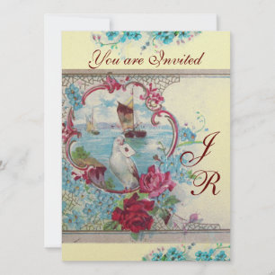 Convites ROMÂNTICA MONOGRAM Champagne Branco papel metálico