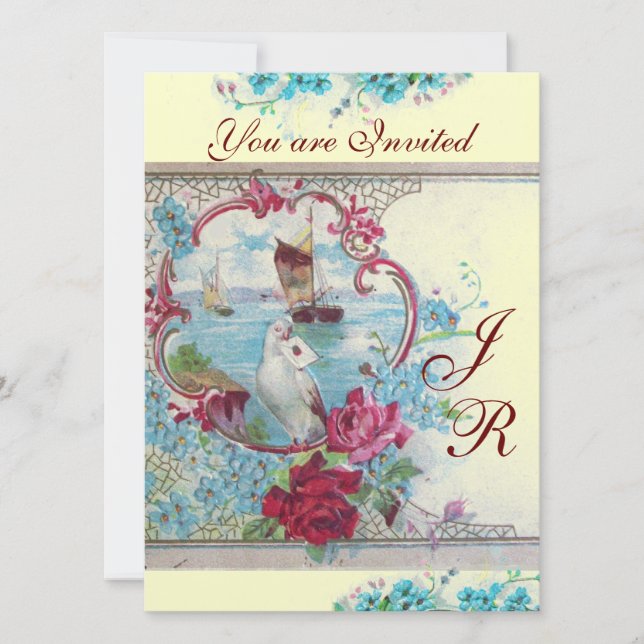 Convites ROMÂNTICA MONOGRAM Champagne Branco papel metaliza (Frente)