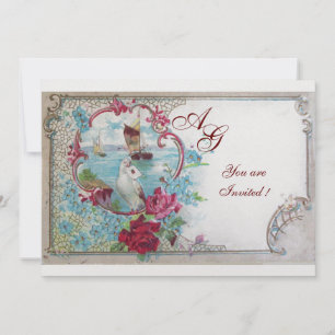 Convites ROMANTICA MONOGRAM, gelo branco rosa-rosa vermelho