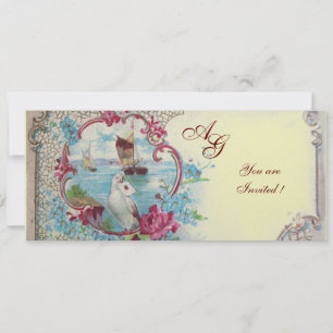 Convites ROMÂNTICA MONOGRAM, vermelho azul rosa branco gelo
