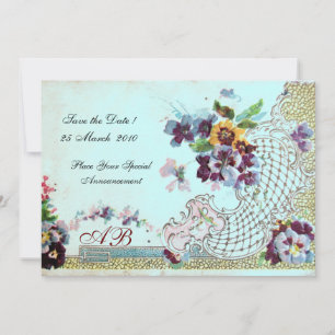 Convites ROMÂNTICA Monograma de casamento floral azul-teal 