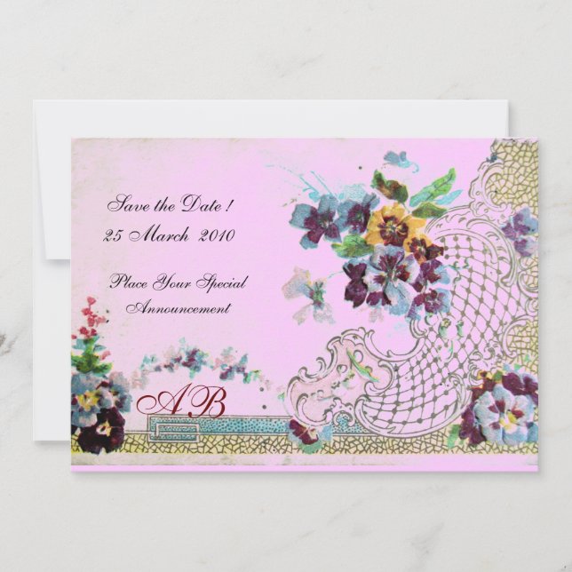 Convites ROMÂNTICA Monograma de casamento floral rosa azul (Frente)