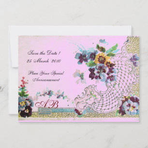 Convites ROMÂNTICA Monograma de casamento floral rosa azul