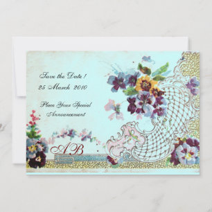 Convites ROMÂNTICA Monograma de casamento floral Rosa Azul 