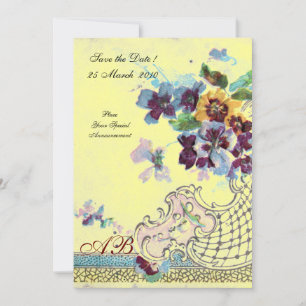 Convites ROMÂNTICA Monograma de casamento floral rosa azul