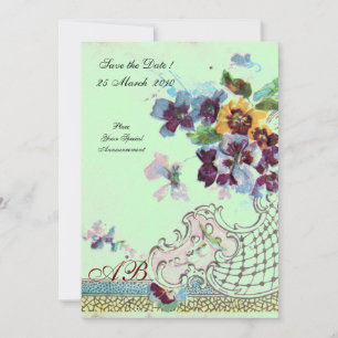 Convites ROMÂNTICA Monograma Floral de Casamento Rosa Azul 