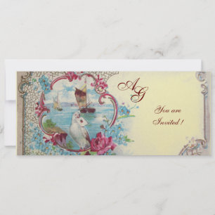 Convites ROMÂNTICA MONOGRAMA, vermelho azul rosa branco cha