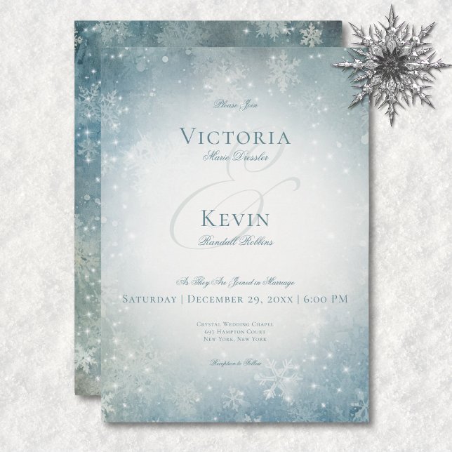 Convites Romântica Neve Cintilante Azul e Branco (Romantic Falling Snow Blue & White Sparkle Invitation)